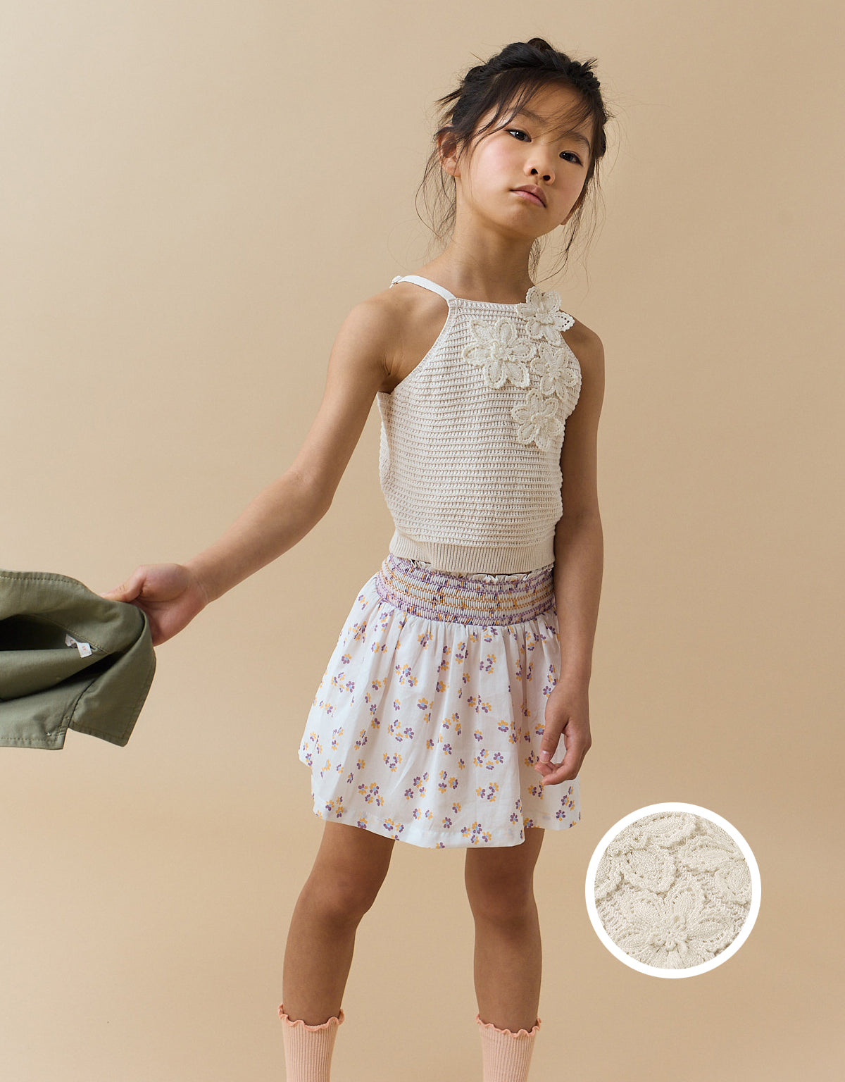 NEVA HALTER TOP WITH FLOWER APPLIQUE