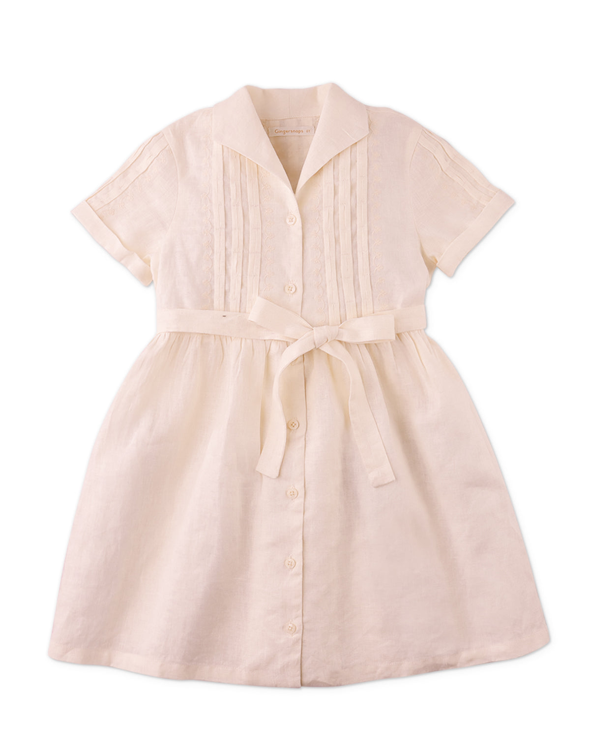 VERA PINTUCK DRESS WITH EMBROIDERED DETAILS