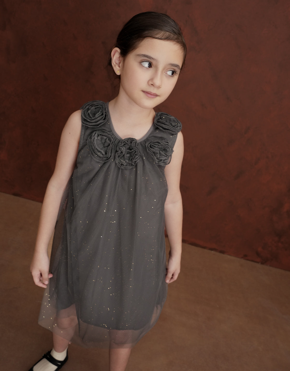 POLINA SHIFT DRESS EBONY WITH CORSAGES