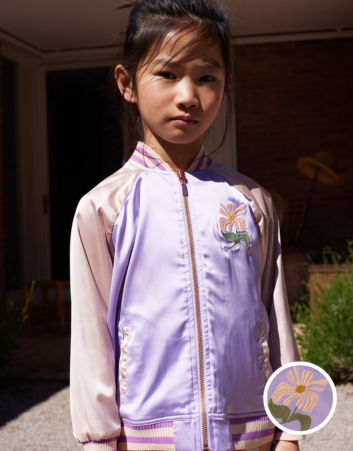 LEIGHTON VARSITY JACKET WITH FLOWER EMBROIDERY