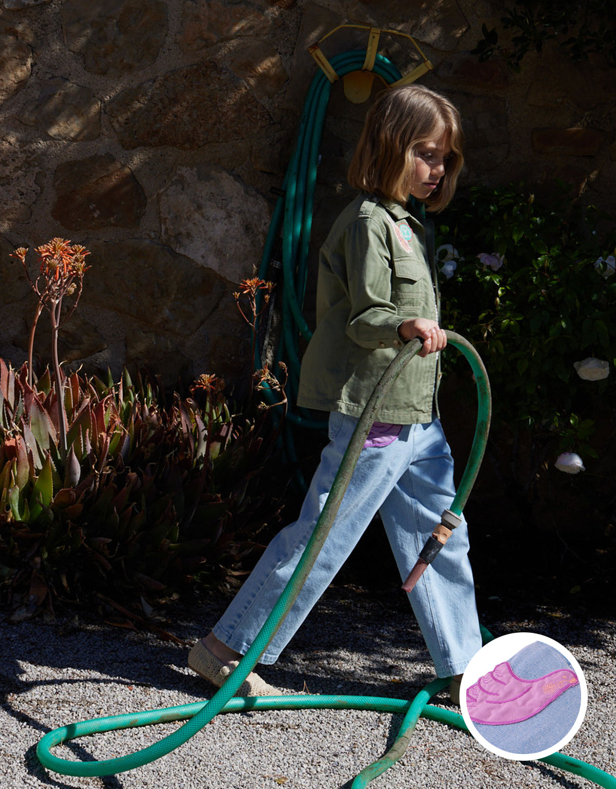 ESME DENIM PANTS WITH BIRD PATCH POCKET