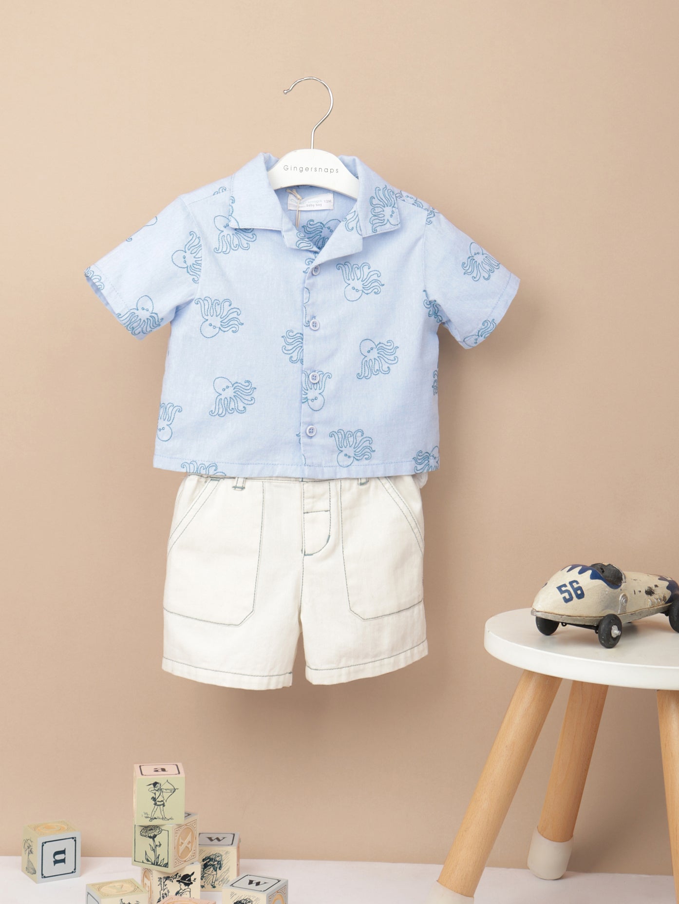 BABY MIGUELITO BUTTON-DOWN SHIRT WITH OCTOPUS EMBROIDERY