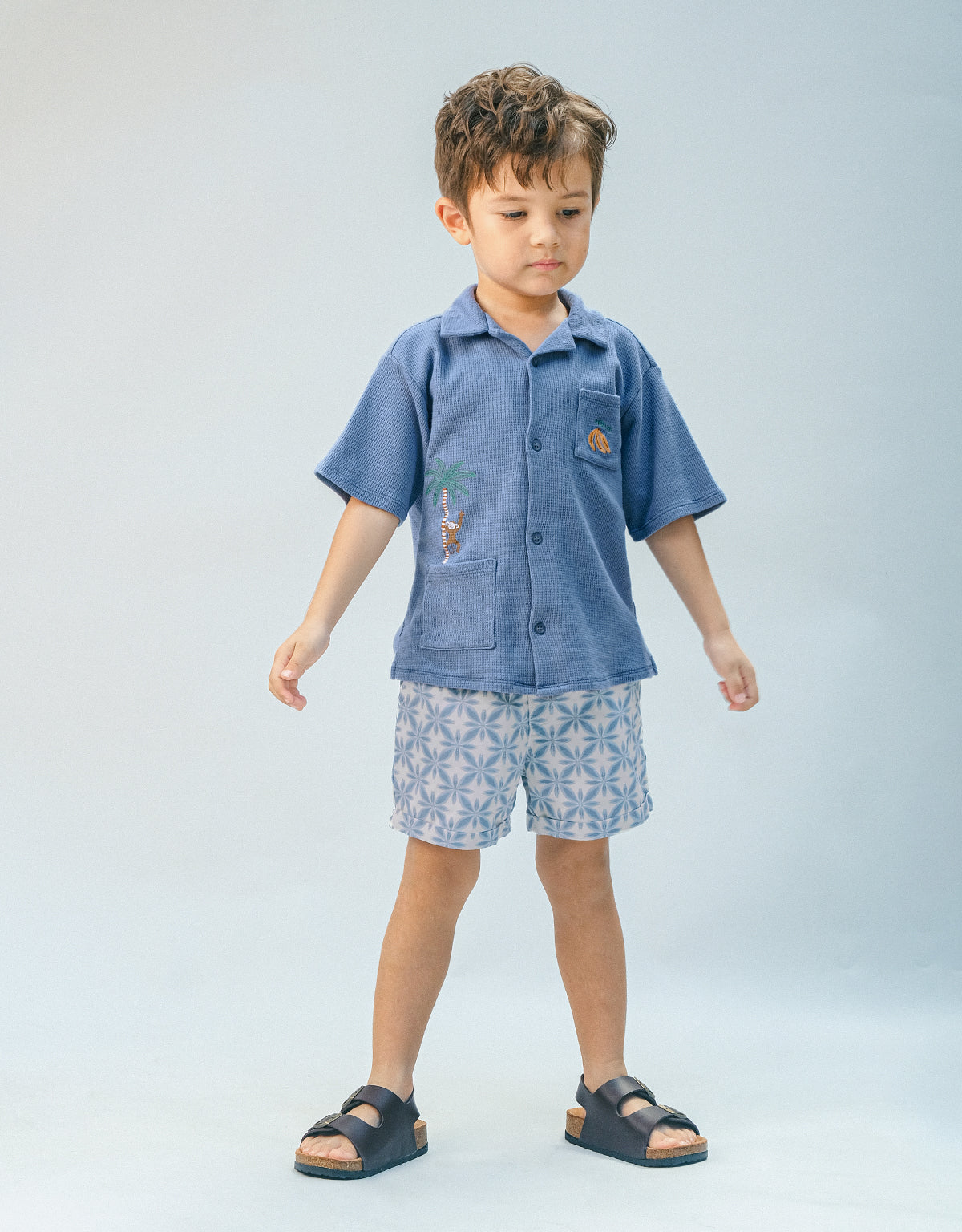 Tommy Waffle Knits Button Down Shirt With Monkey Embroidery front view