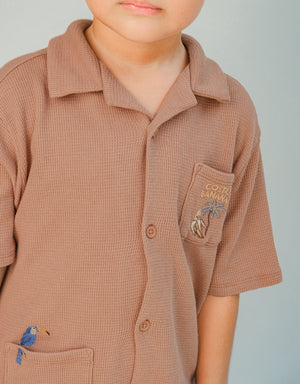 Tommy Waffle Knits Button Down Shirt With Toucan Embroidery front view
