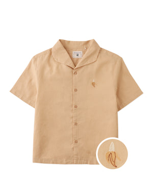 Ron Linen Blend Banana Embroidered Lido Shirt front view
