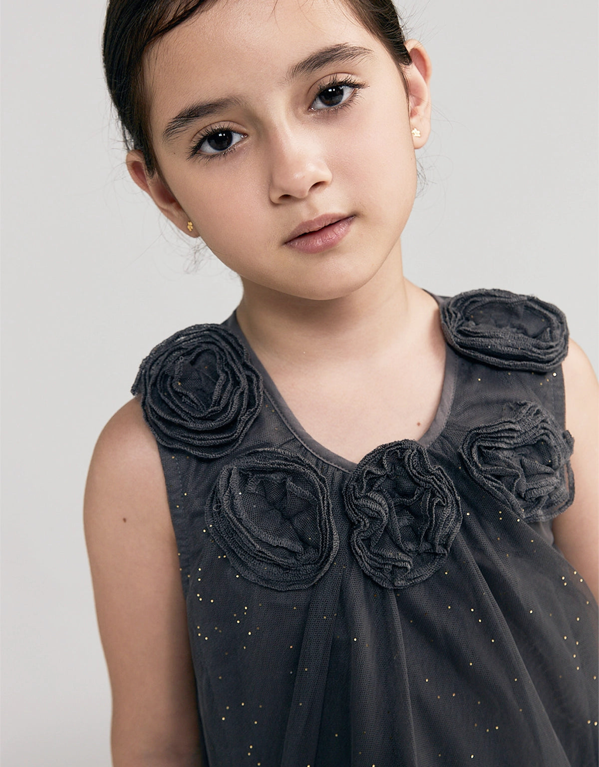 POLINA SHIFT DRESS EBONY WITH CORSAGES