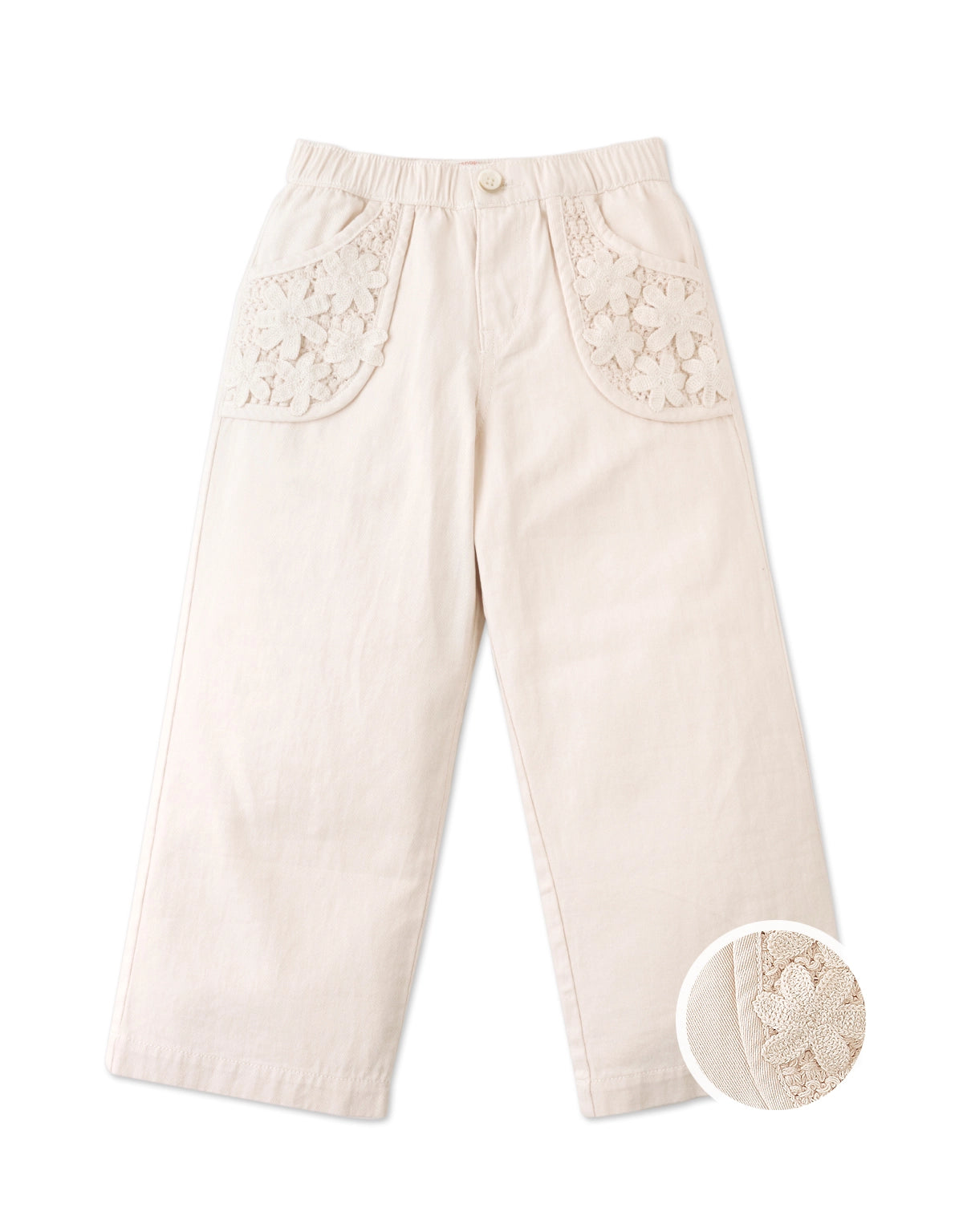 DAISY WIDE LEG PANTS WITH FLORAL APPLIQUED POCKET