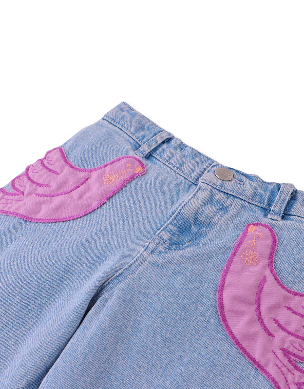 ESME DENIM PANTS WITH BIRD PATCH POCKET