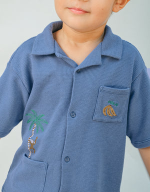 Tommy Waffle Knits Button Down Shirt With Monkey Embroidery style detail