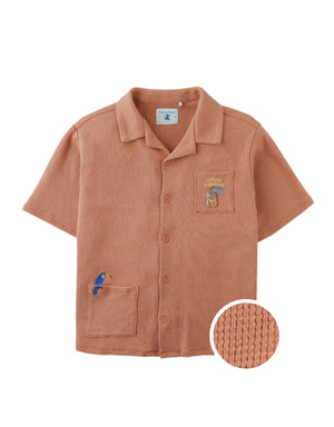Tommy Waffle Knits Button Down Shirt With Toucan Embroidery style detail