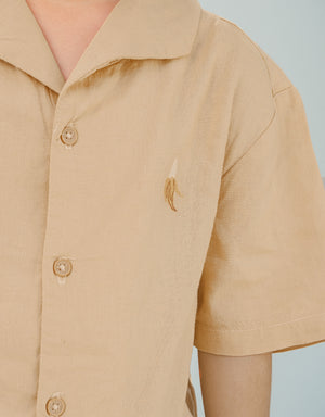 Ron Linen Blend Banana Embroidered Lido Shirt close-up detail