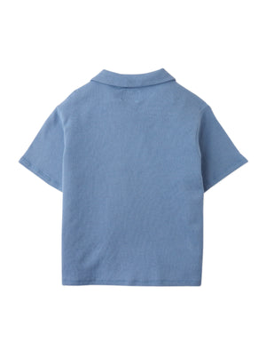 Tommy Waffle Knits Button Down Shirt With Monkey Embroidery fabric and fit detail