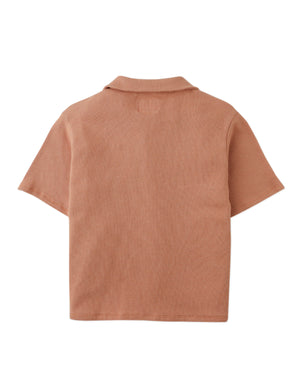 Tommy Waffle Knits Button Down Shirt With Toucan Embroidery fabric and fit detail