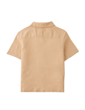 Ron Linen Blend Banana Embroidered Lido Shirt fabric and fit detail