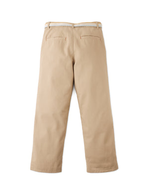 Edward Regular Straight Twill Pants with Striped Canvas Belt fabric and fit detail