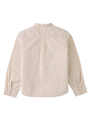 Dot Textured Pattern Extended Collar Band Shirt outfit styling