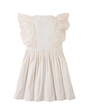 Liberty Multiribbed Dress with Eyelet Ruffle Sleeves outfit styling