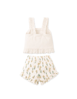 Baby Andi Ribbed Top & Printed Pointelle Shorts Set close-up detail