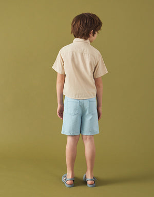 Andrew Cross Dobby Shirt with Bartack Placket Details fabric and fit detail