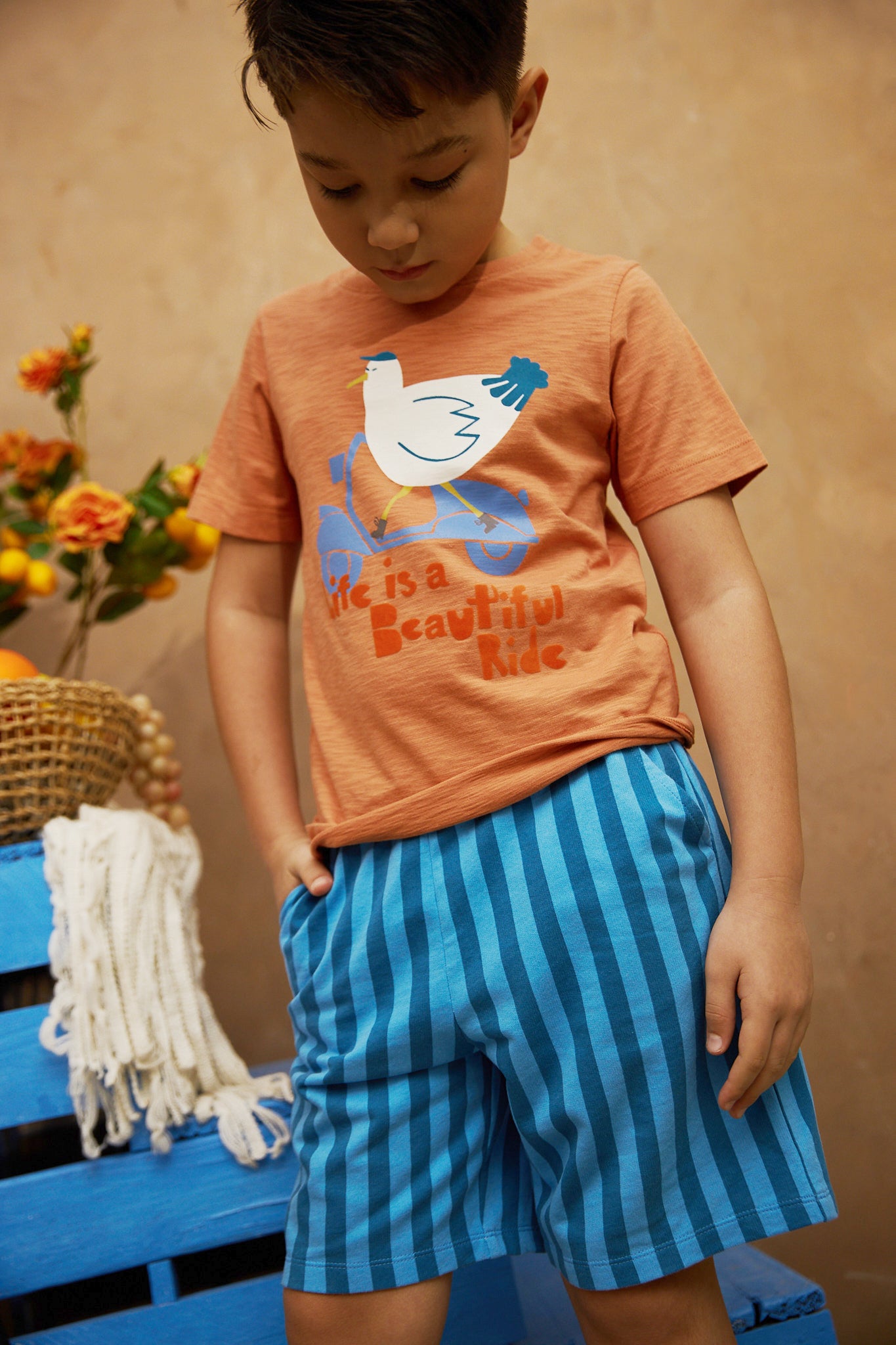 BOYS STRIPE PRINT TERRY SHORTS