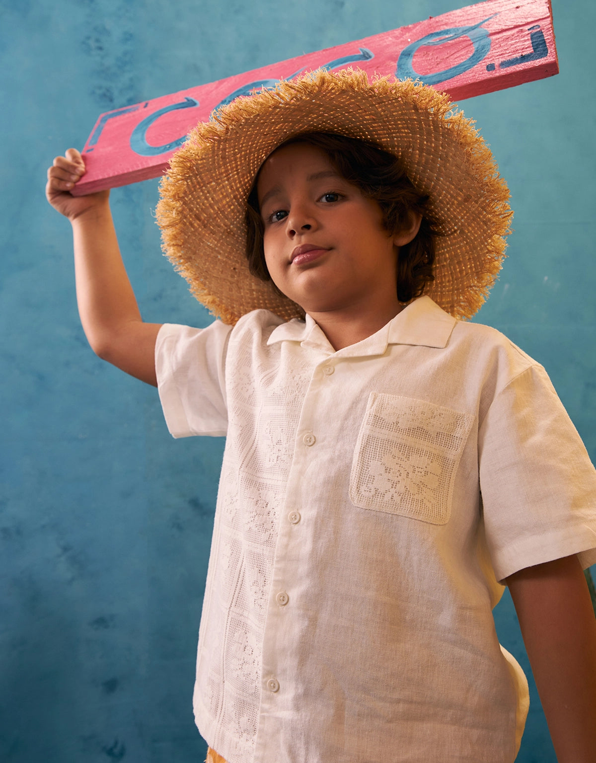 BOYS LACE AND LINEN HALF & HALF SHIRT