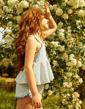 Isabel Ruffled Striped Apron Top with Tie Straps & Ruffled Shorts product photo