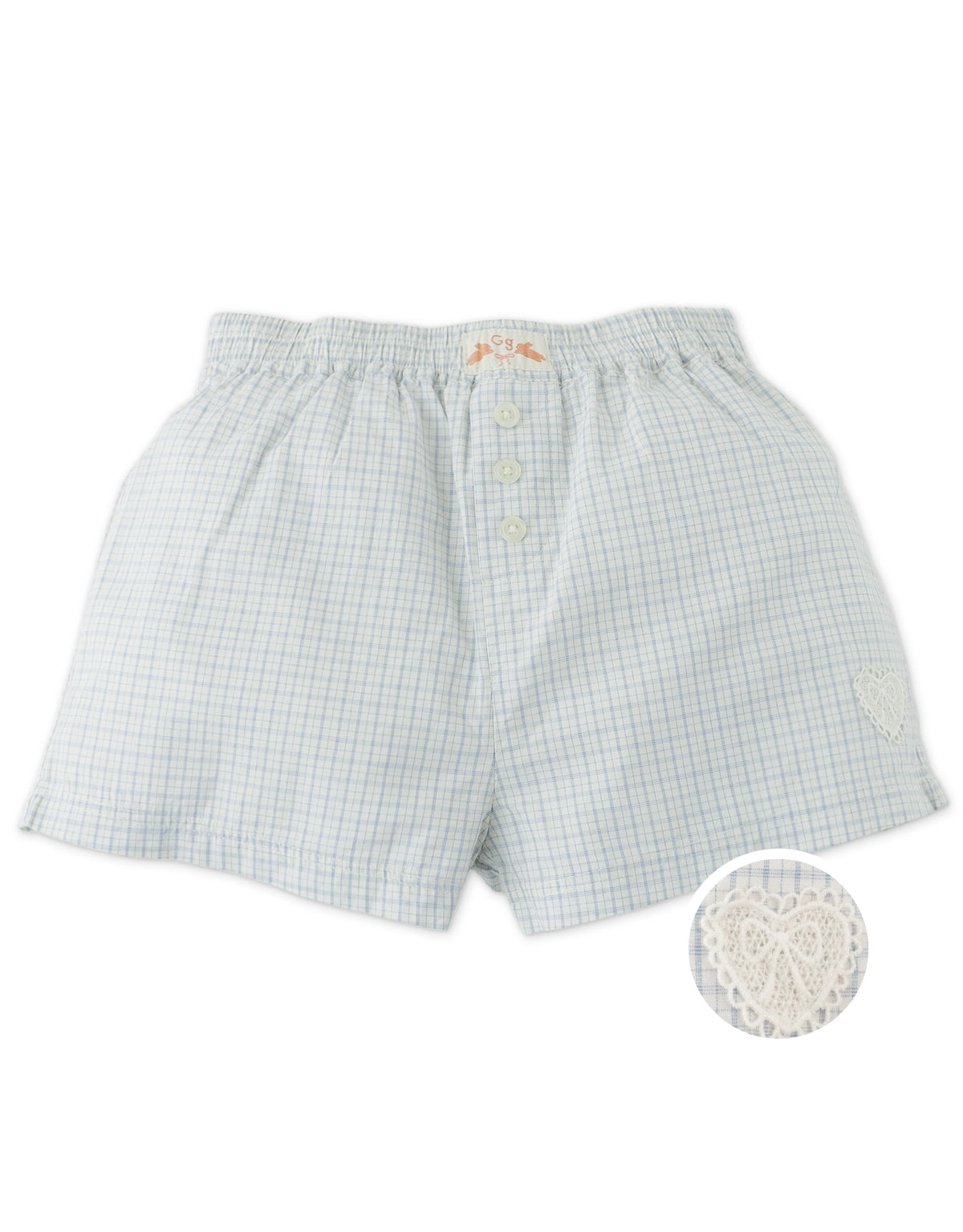 Bellamy Checkered Boxer Shorts with Lace Heart Appliqué