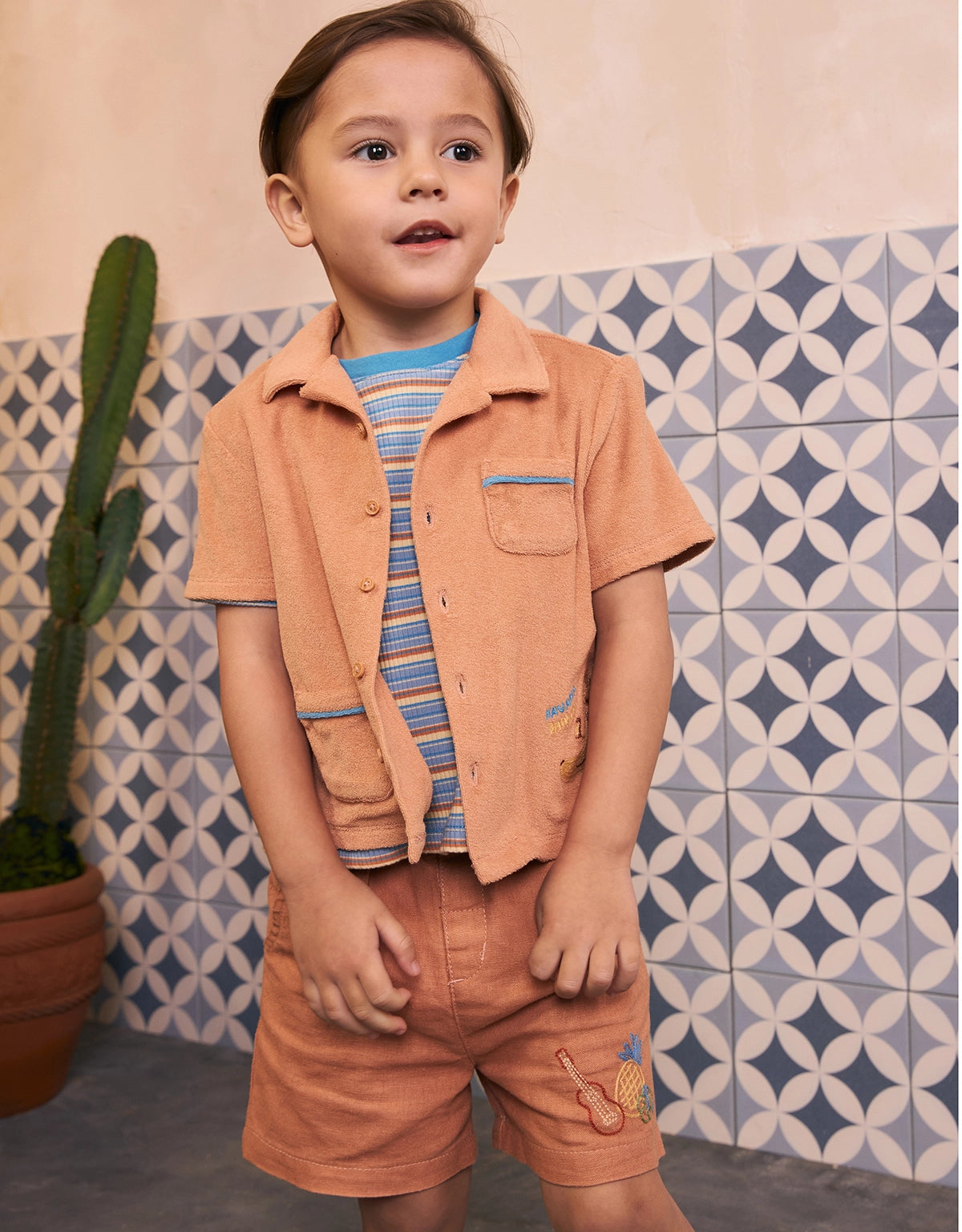 BABY BOYS EMBROIDERED LINEN PULL-ON SHORTS