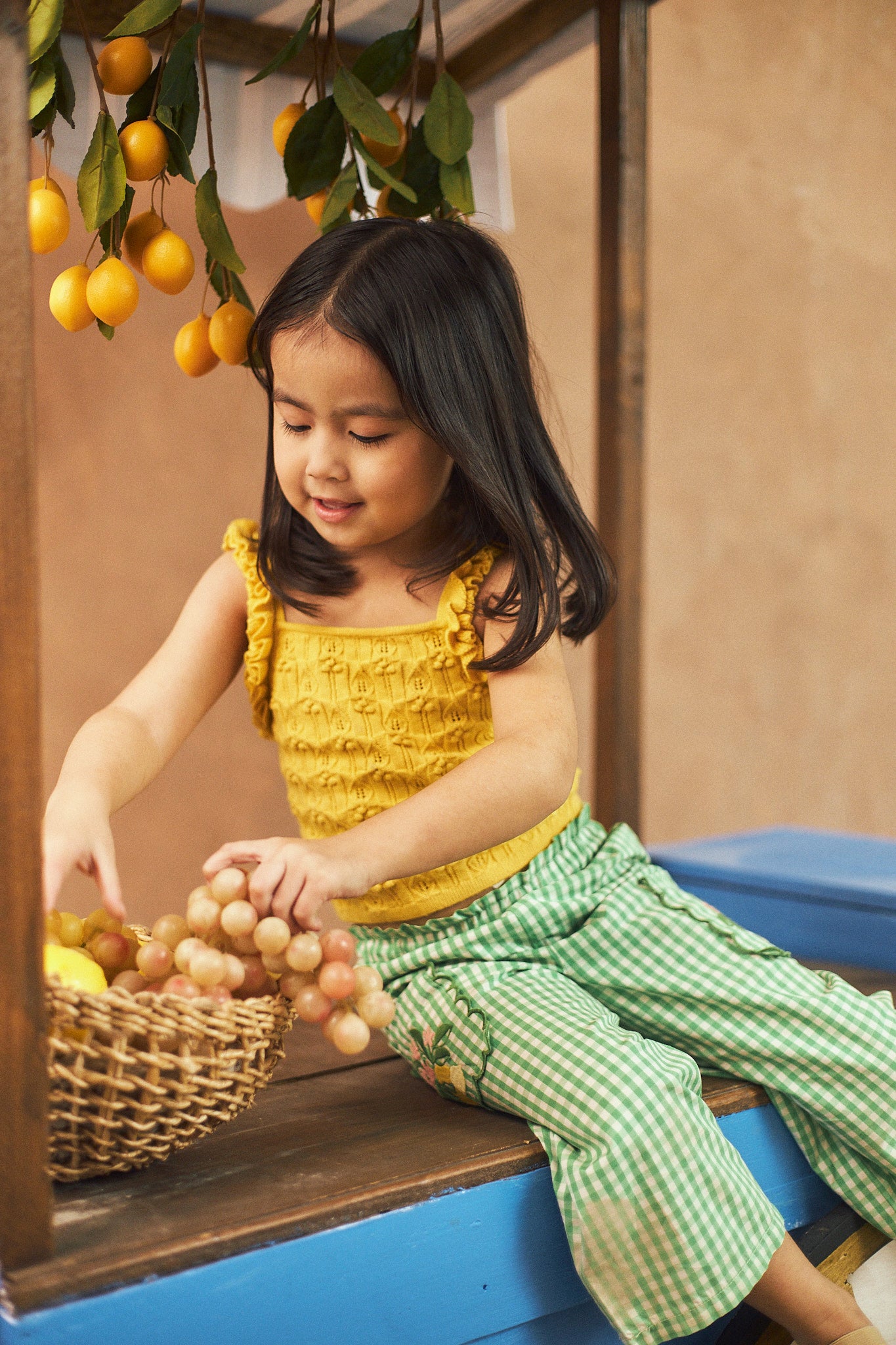 BABY GIRLS GINGHAM PANTS WITH LEMON EMBRO ON POCKETS