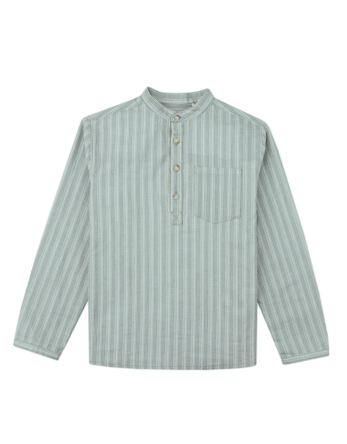 BOYS STRIPES HALF PLACKET ORIENTAL COLLAR SHIRT