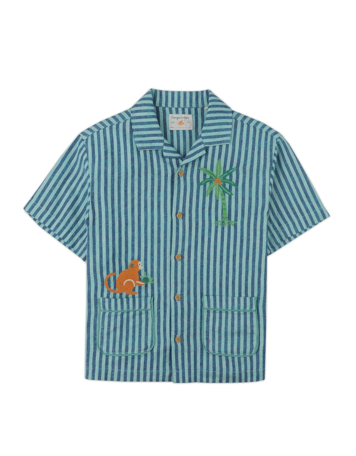BOYS STRIPE CUBANO SHIRT WITH EMBROIDERY