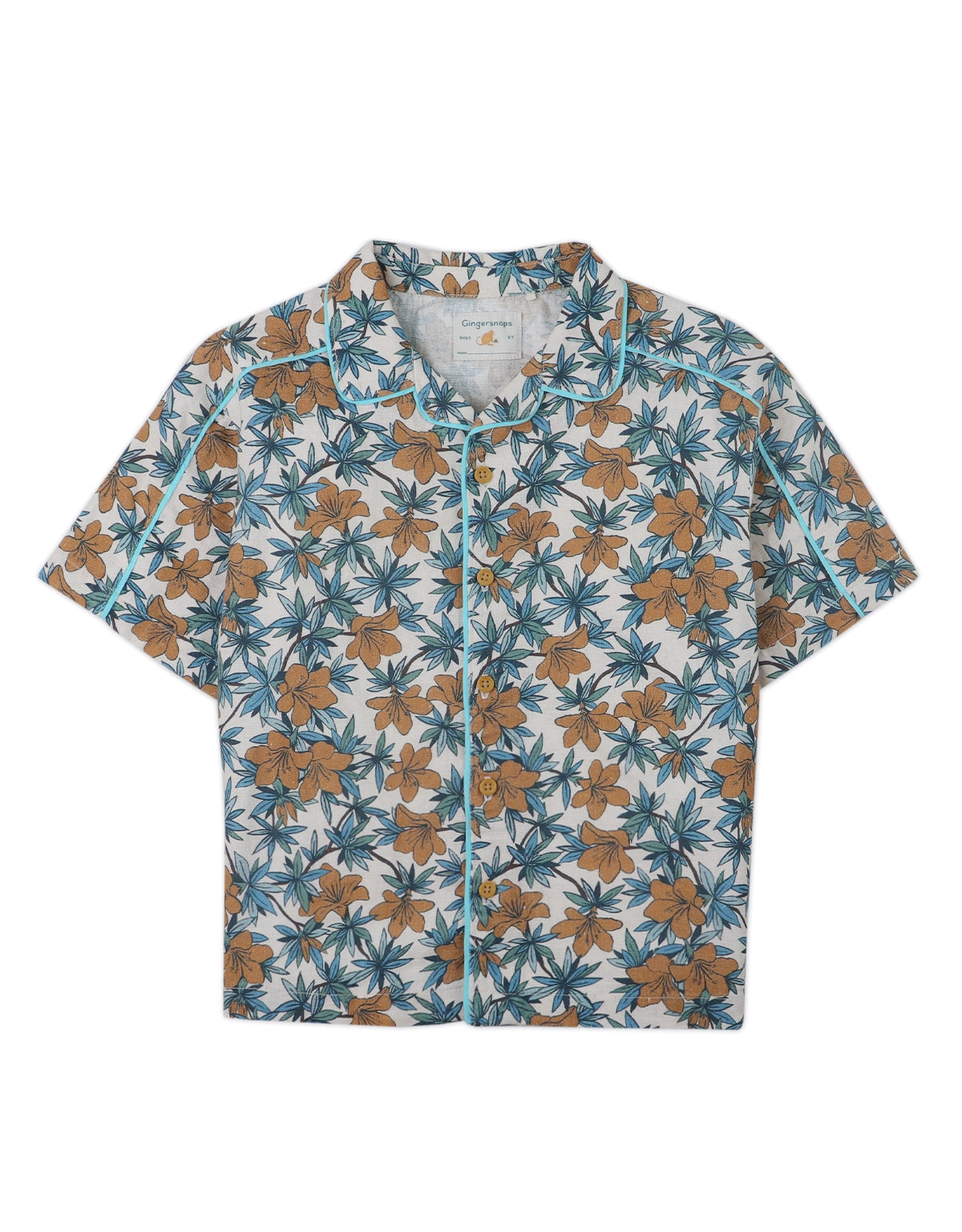 BOYS HIBISCUS SHIRT WITH SLEEVE PIPING