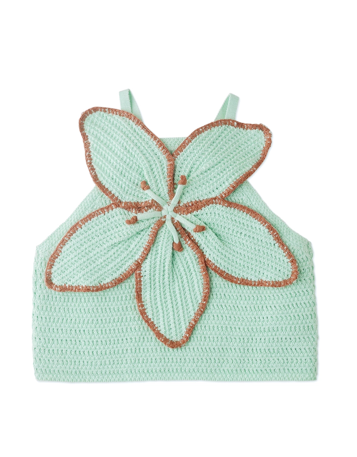 GIRLS KNITTED HALTER TOP WITH BIG CROCHET FLORAL APPLIQUE