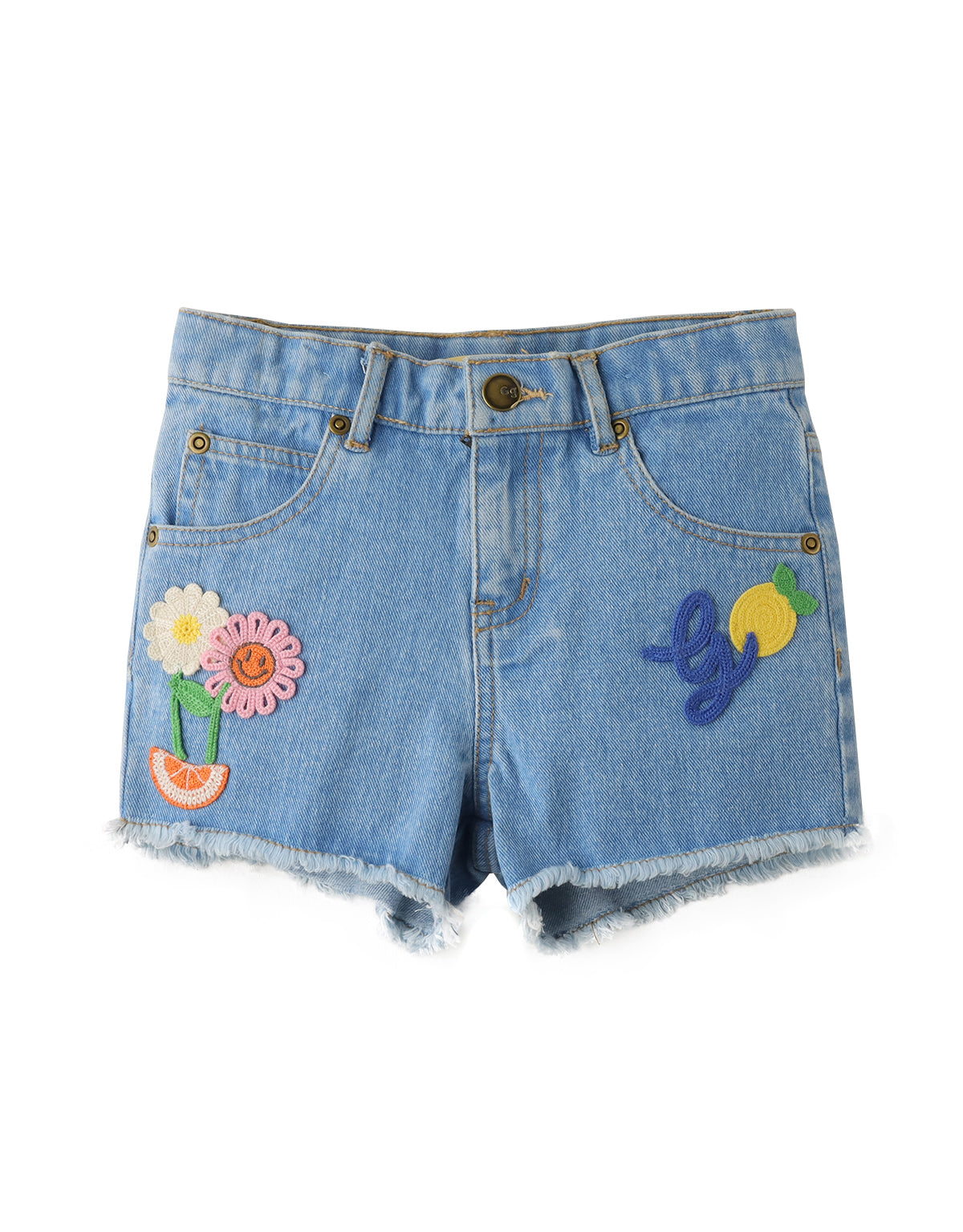 GIRLS PATCH POCKET SHORTS WITH EMBROIDERY