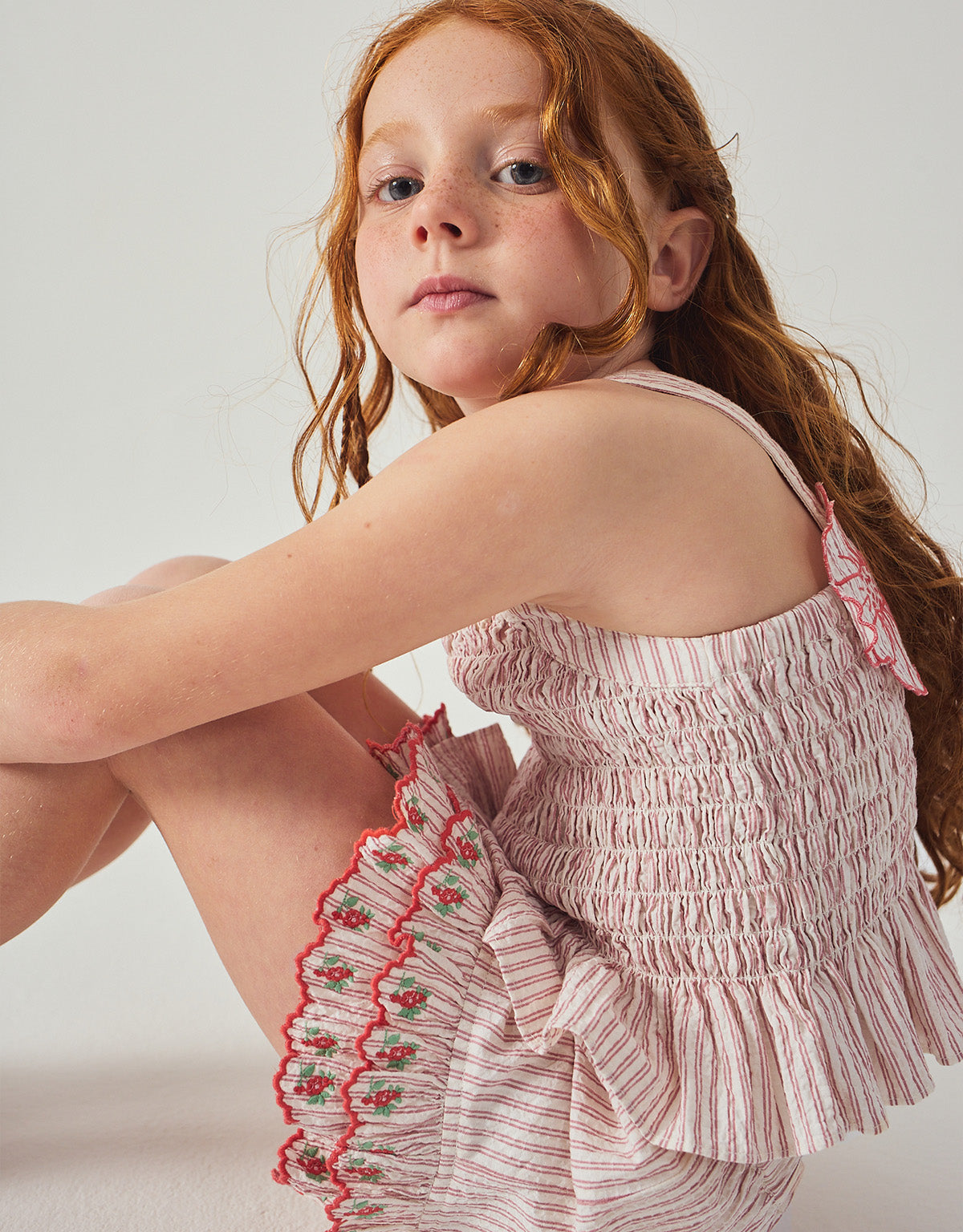 Remi Ruffled Hem Skorts with Botanical Embroidery