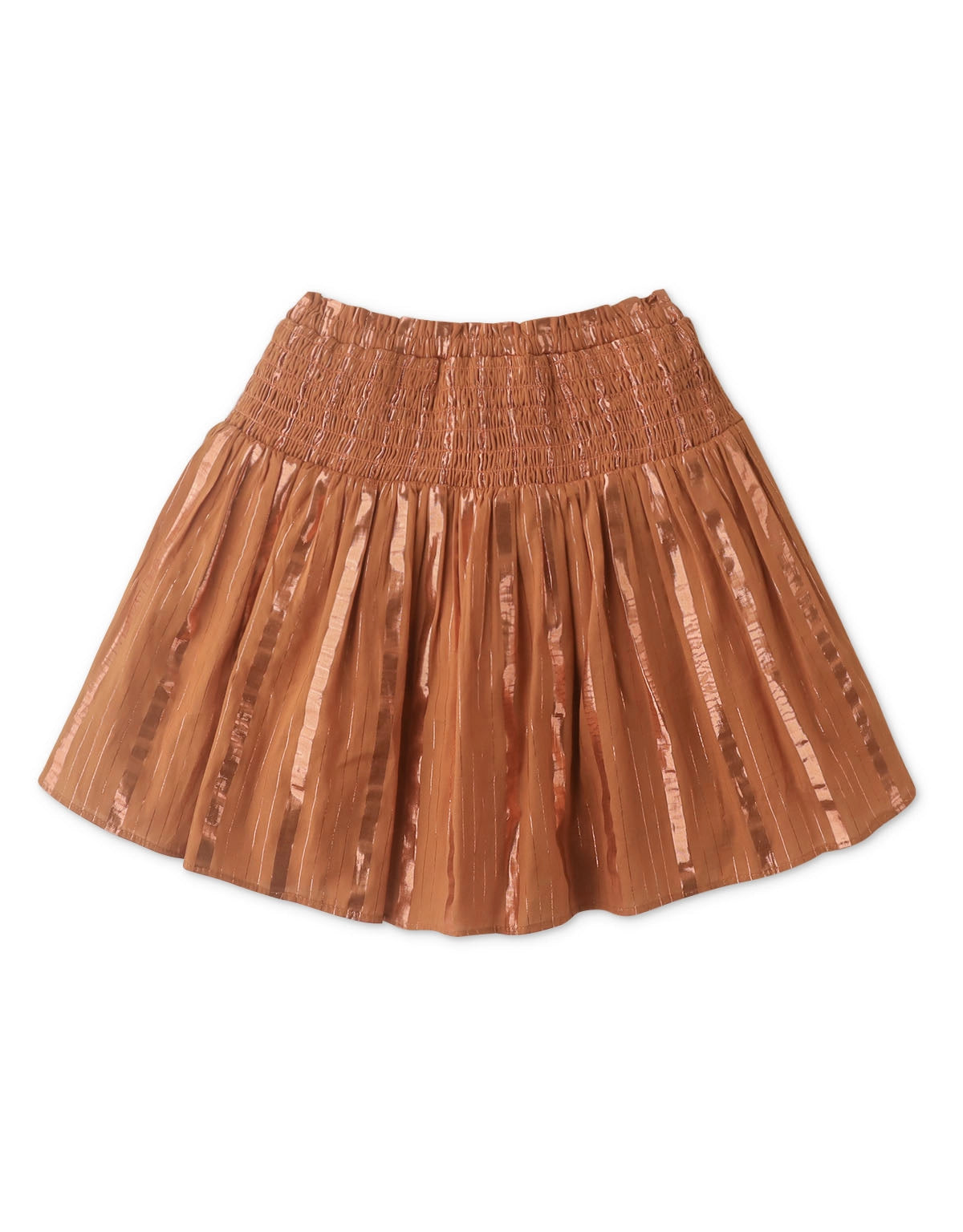 GIRLS LUREX STRIPEY SKIRT WITH SMOCKED YOKE