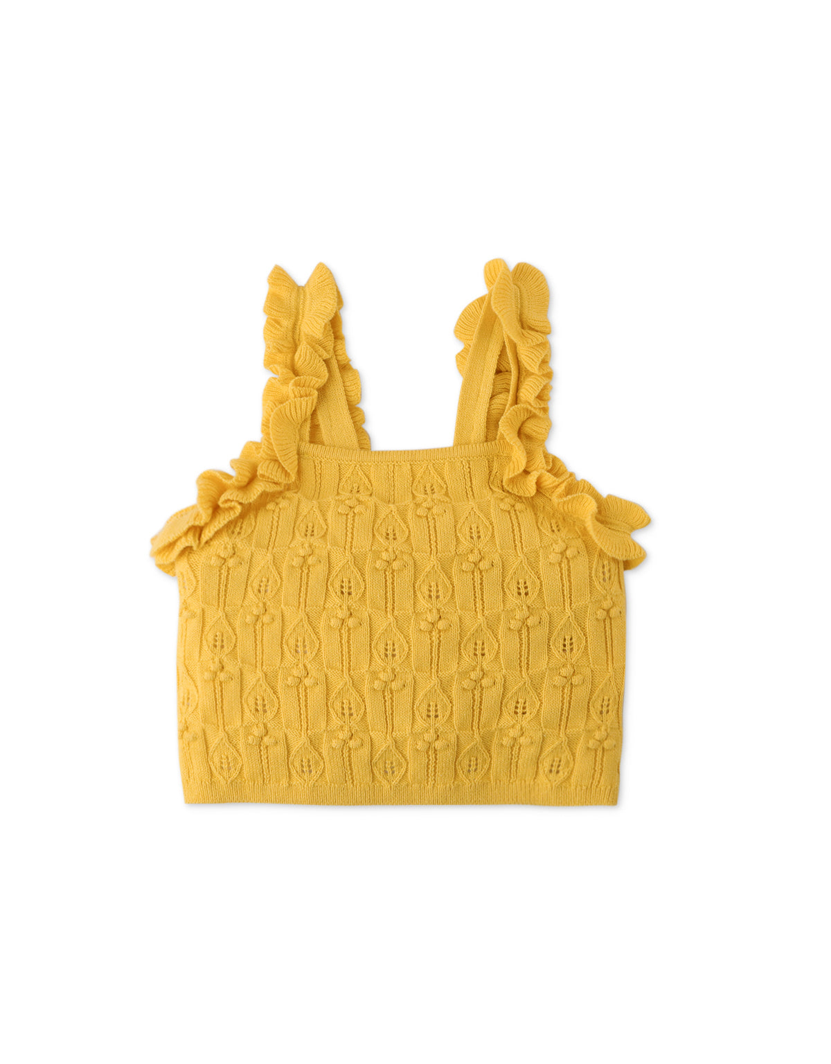 BABY GIRLS POPCORN KNIT AND POINTELLE BLOUSE WITH RUFFLE STRAPS