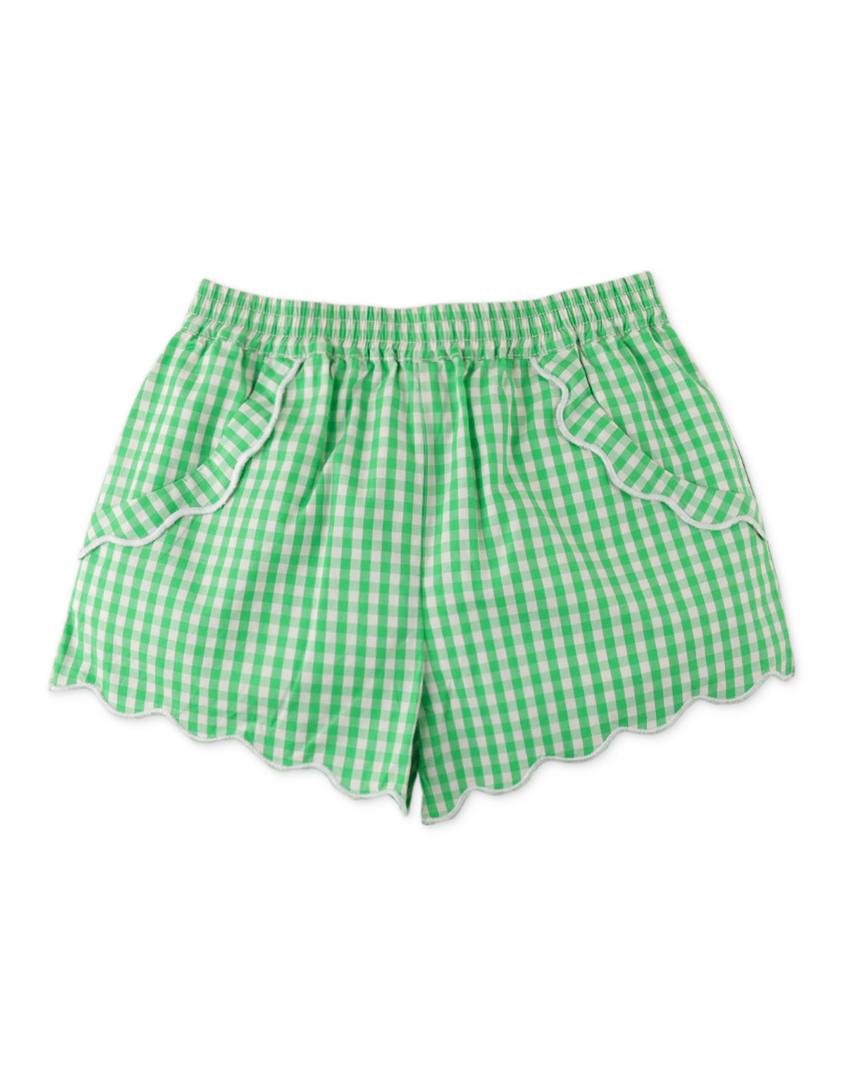 GIRLS WAVY TRIM GINGHAM SHORTS