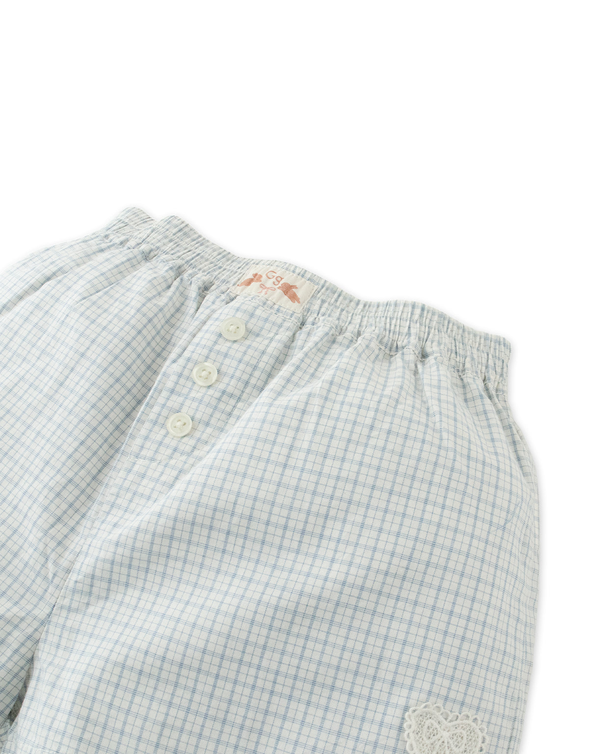Bellamy Checkered Boxer Shorts with Lace Heart Appliqué