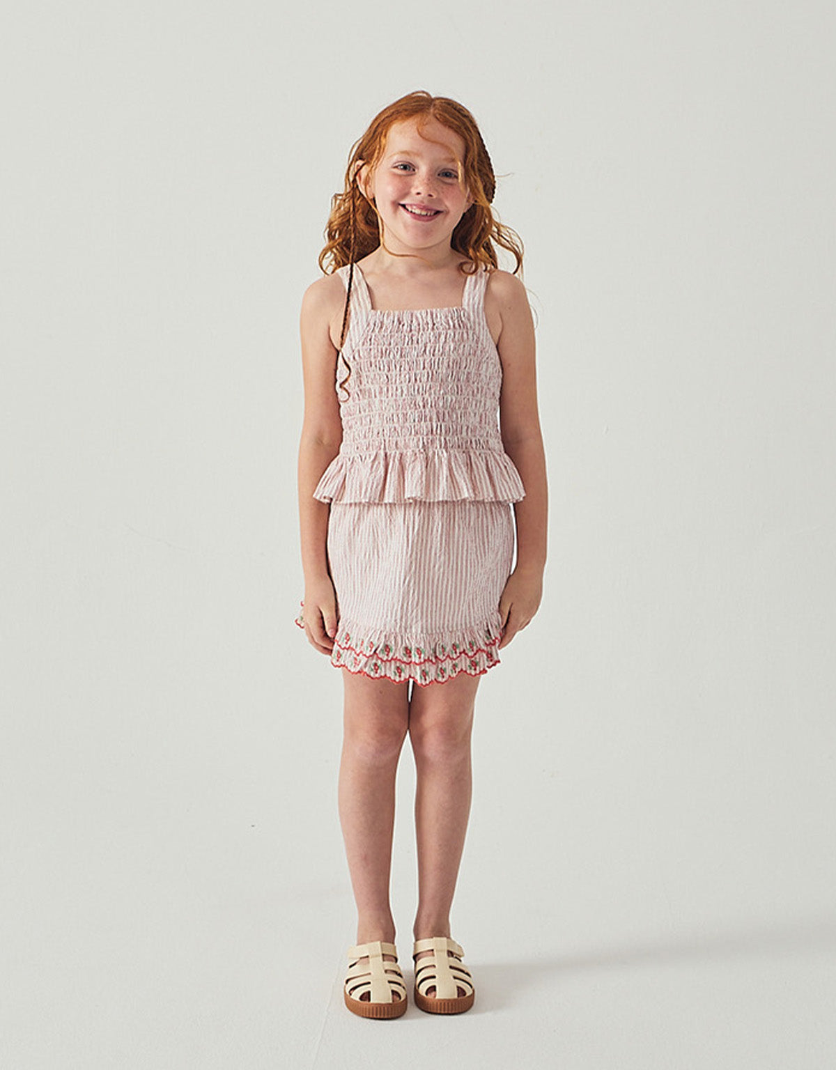 Remi Ruffled Hem Skorts with Botanical Embroidery