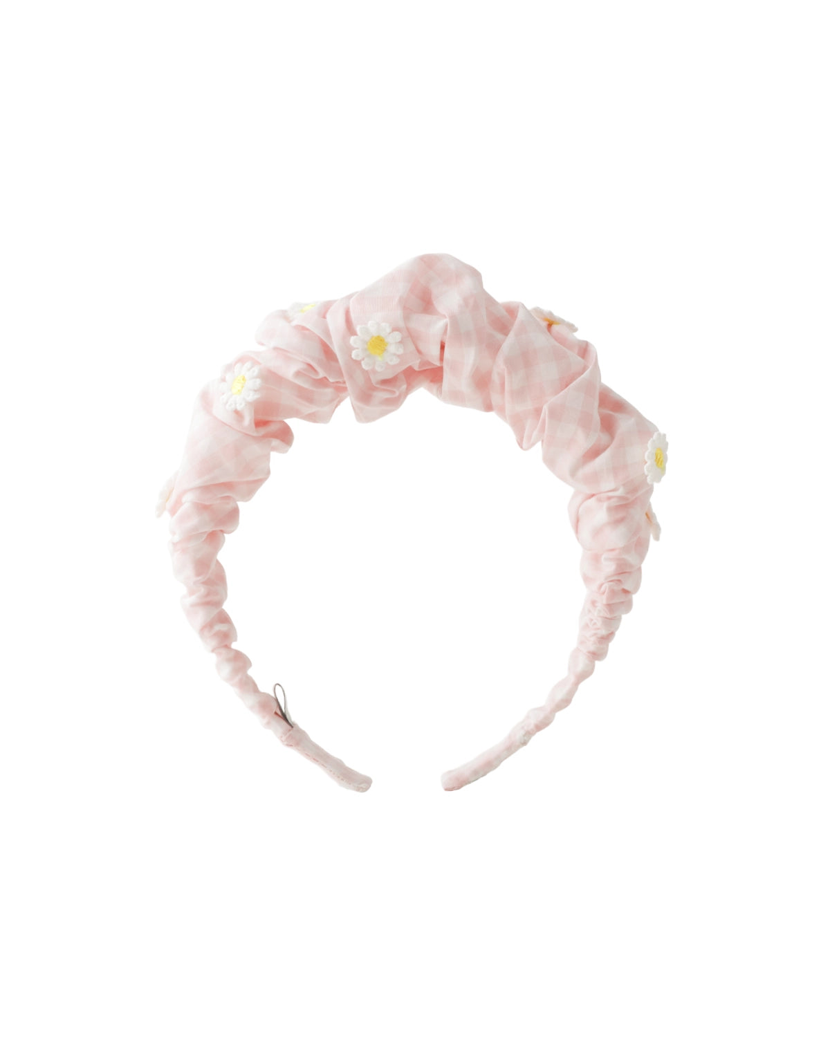 Bree Gingham Ruched Headband with Daisy Appliqués