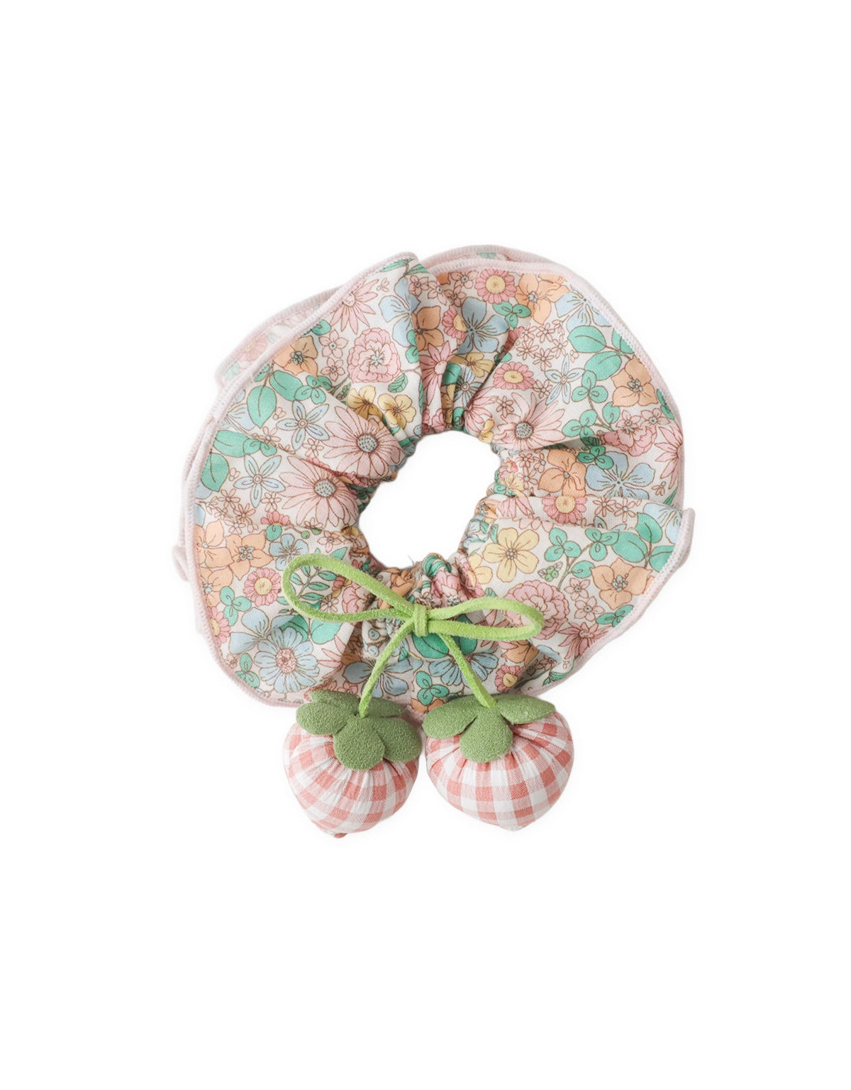 Zia Floral Scrunchie with Strawberry Appliqué