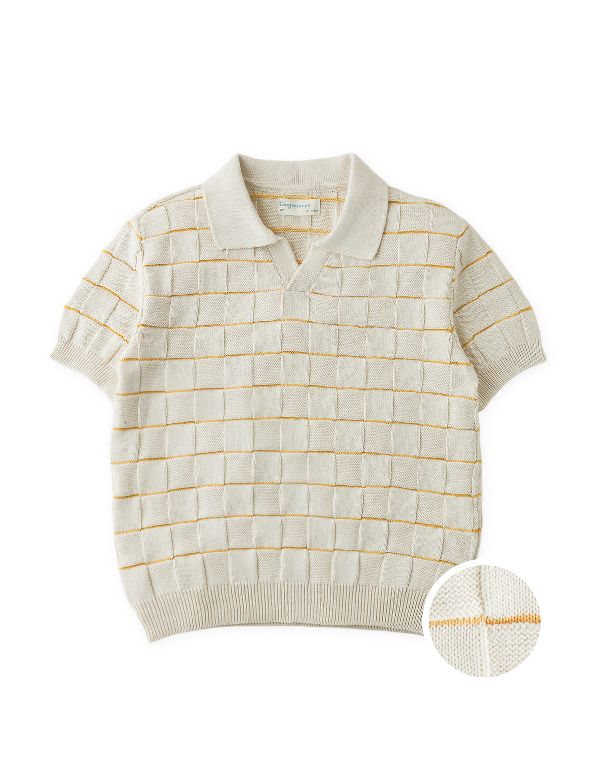 Kai Checkerboard Knit Open-Collar Polo