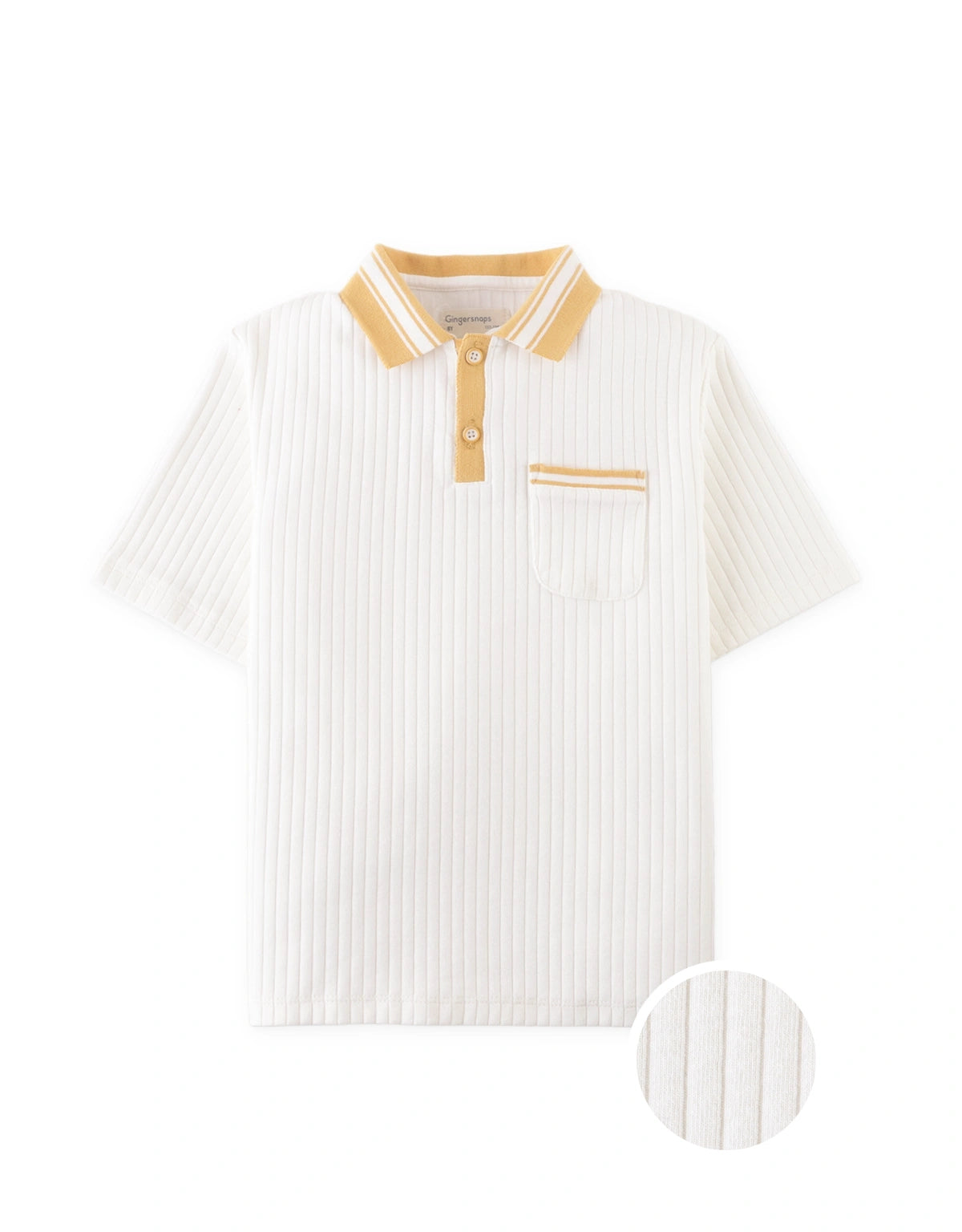 Koa Ribbed Cotton Polo with Contrast Collar Stripes and Patch Pocket