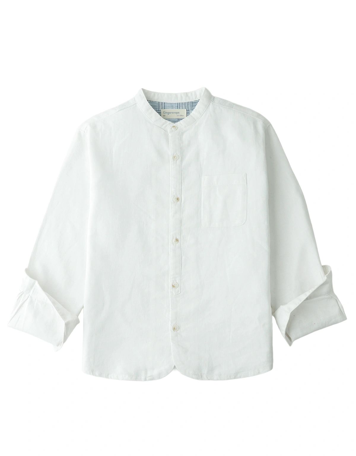 Akio Long-Sleeve Mandarin Collar Shirt with Patch Pocket