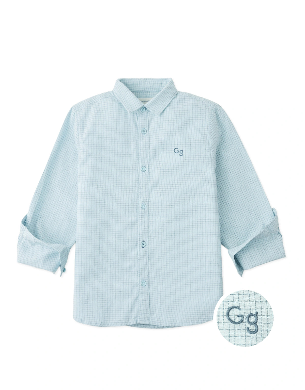 Denji Micro-Check Long Sleeve Shirt with Embroidered Logo