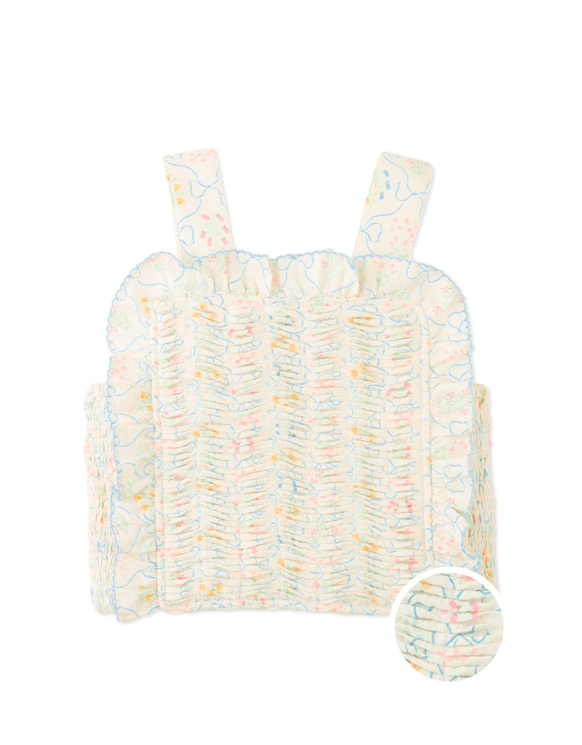 Martina Trellis Print Smocked Top with Wide Straps & Ruffles