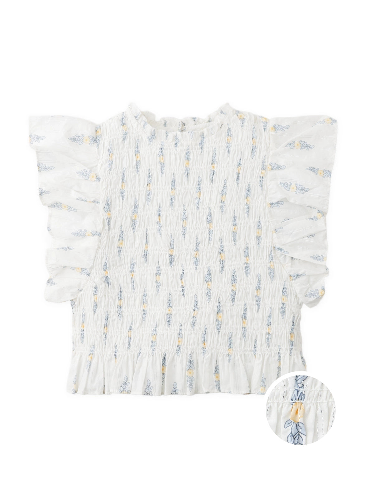 Anaise Smocked Floral Peplum Top with Ruffle Sleeves