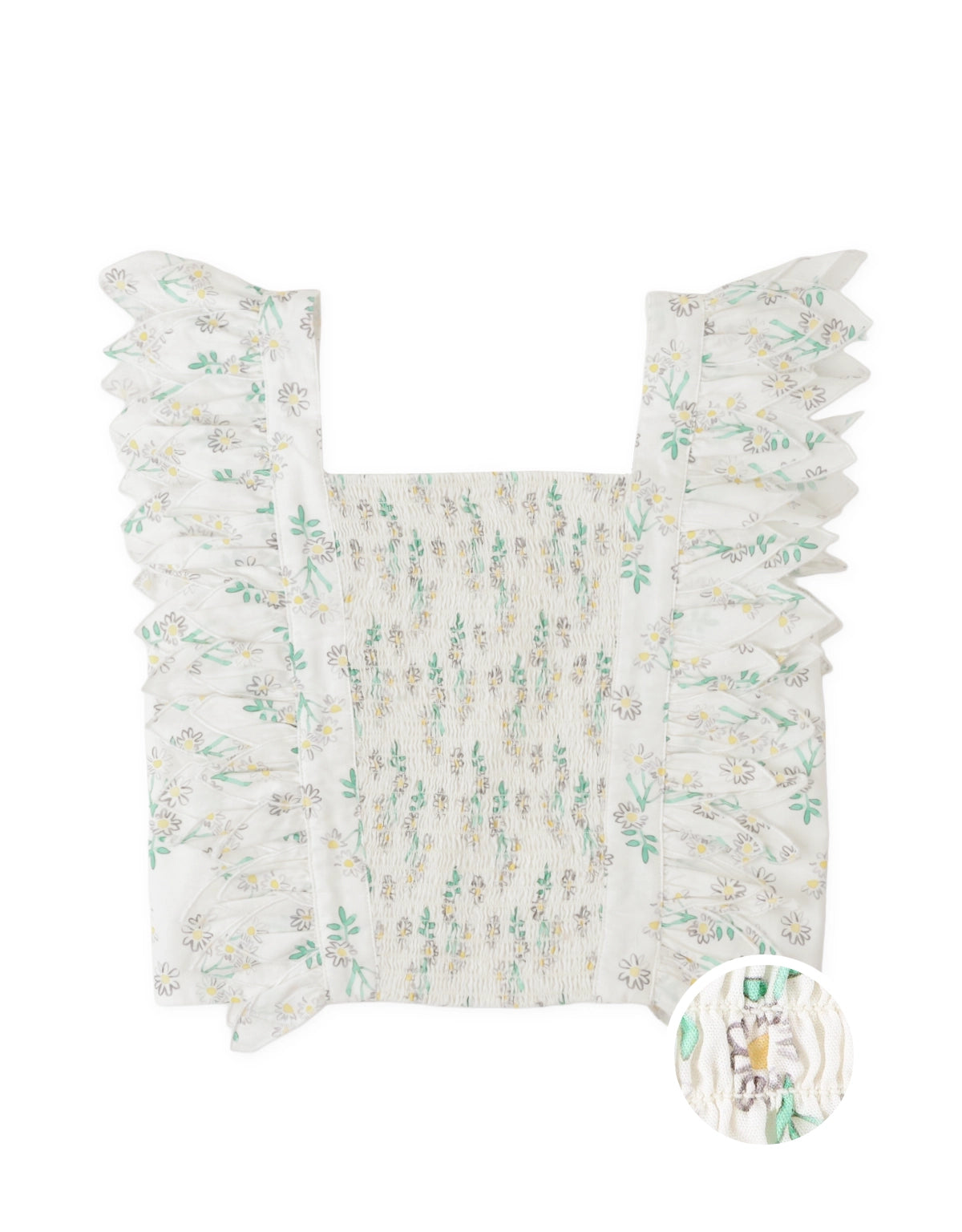 Ayla Smocked Daisy Print Top with Petal Sleeves