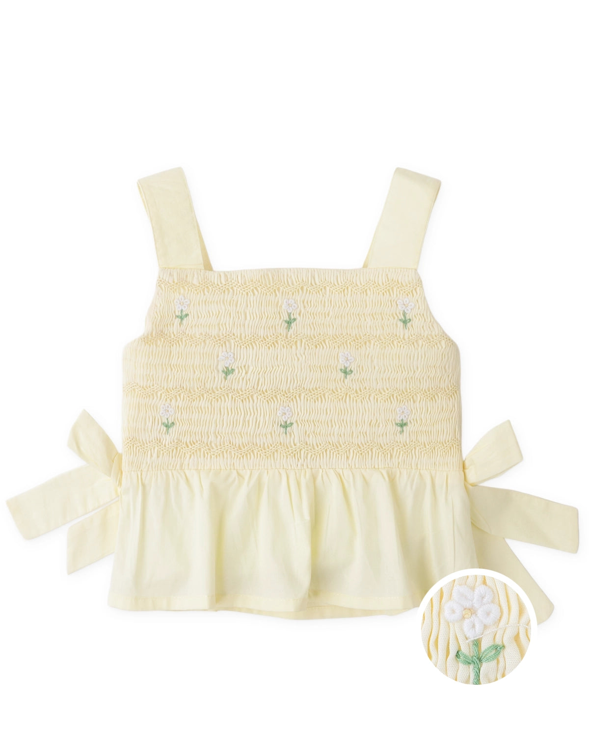 Kaia Smocked Peplum Top with Daisy Embroidery